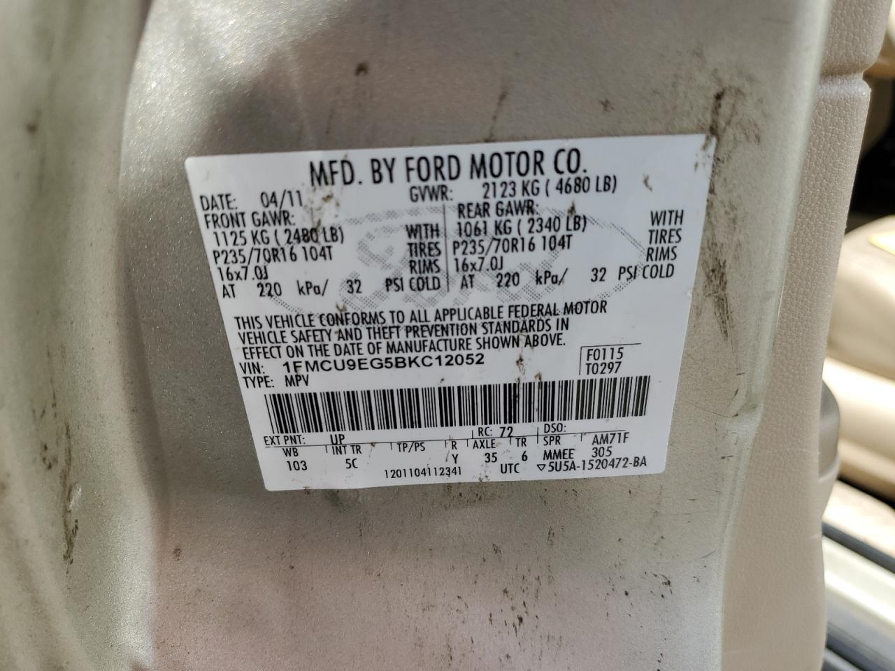 Lot #3150974023 2011 FORD ESCAPE LIM