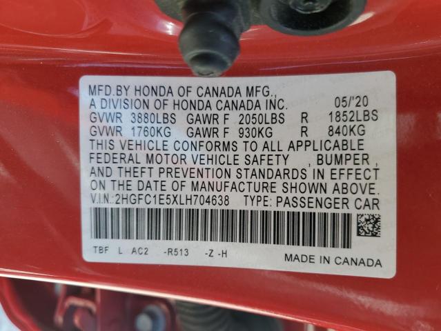 2020 HONDA CIVIC SI 2HGFC1E5XLH704638