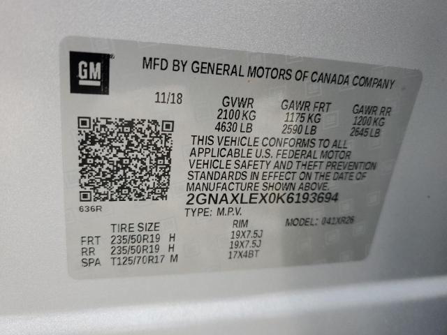 2019 CHEVROLET EQUINOX LT - 2GNAXLEX0K6193694