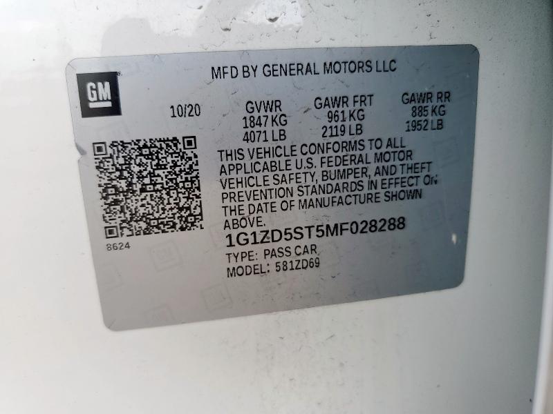 2021 CHEVROLET MALIBU LT - 1G1ZD5ST5MF028288