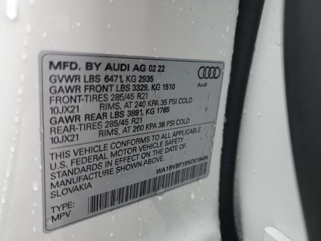 2022 AUDI Q8 PREMIUM WA1BVBF15ND019434