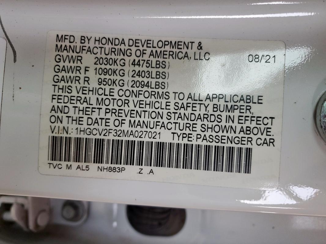 2021 HONDA ACCORD SPO 1HGCV2F32MA027021