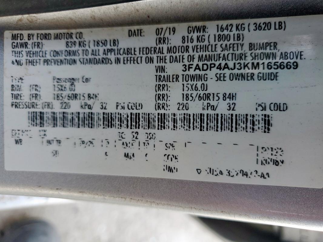2019 FORD FIESTA S - 3FADP4AJ3KM165669