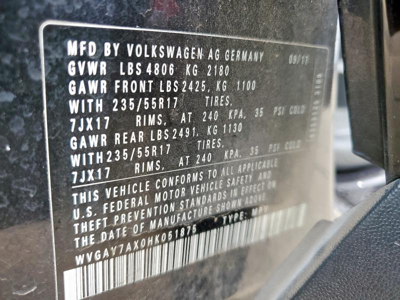 2017 VOLKSWAGEN TIGUAN S - WVGAV7AX0HK051875