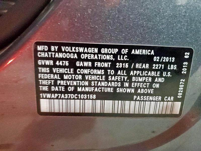 2013 VOLKSWAGEN PASSAT S - 1VWAP7A37DC103158