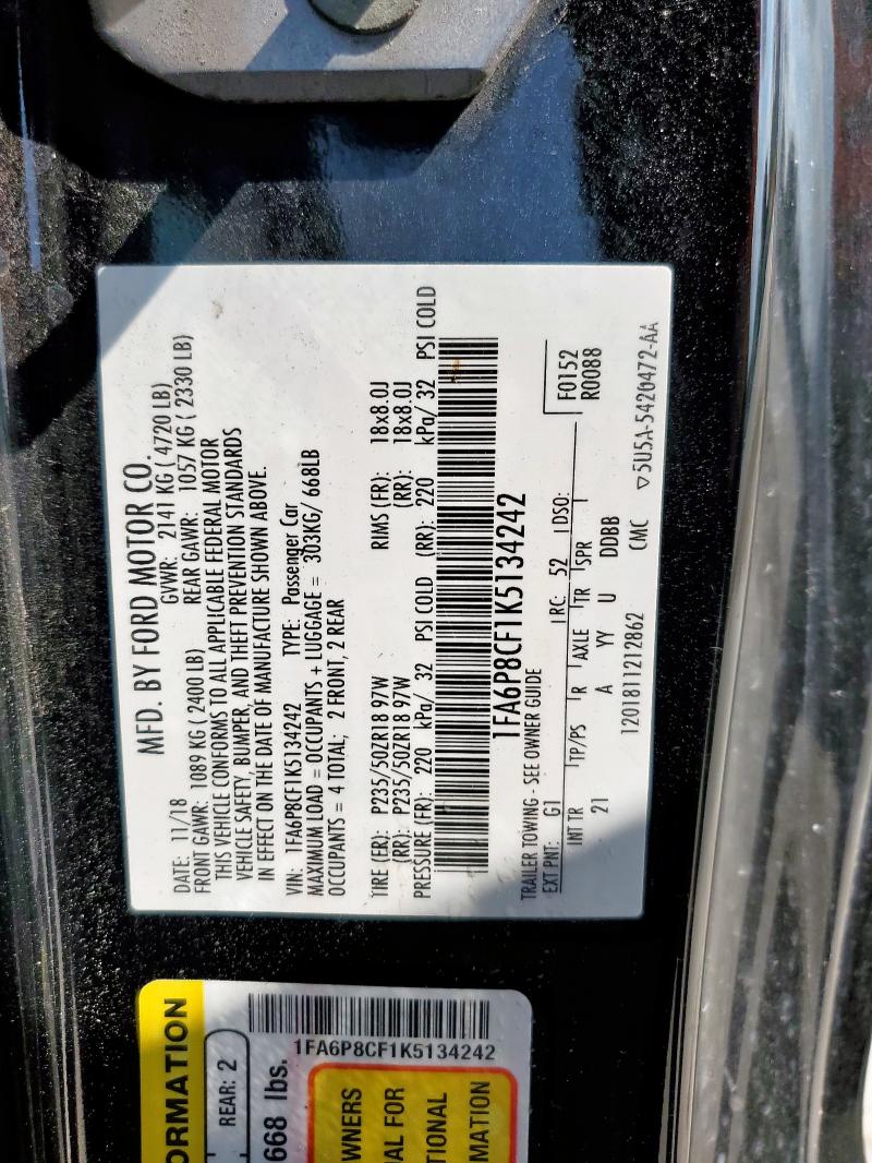 2019 FORD MUSTANG GT 1FA6P8CF1K5134242