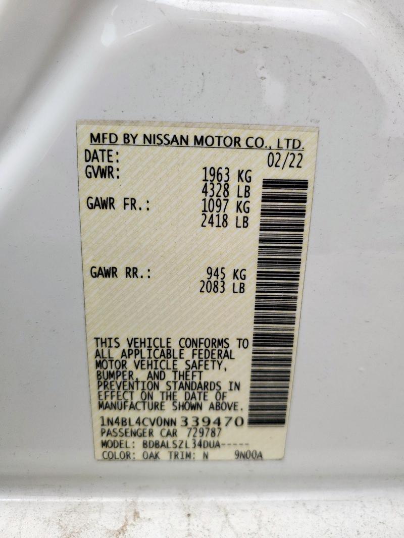 2022 NISSAN ALTIMA SR 1N4BL4CV0NN339470
