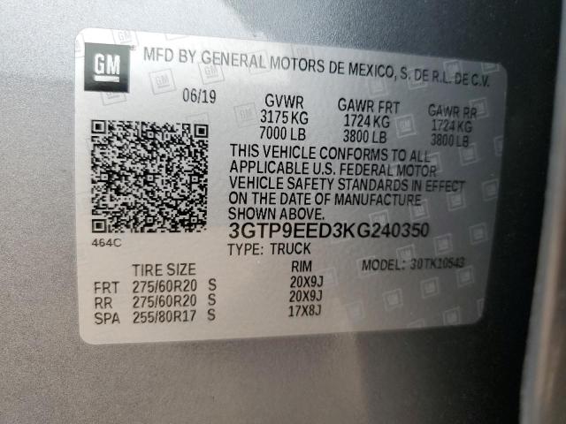 2019 GMC SIERRA K15 3GTP9EED3KG240350