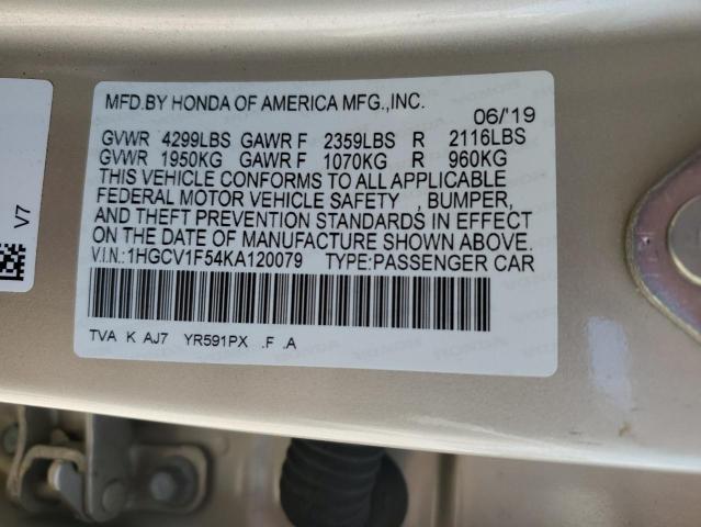 2019 HONDA ACCORD EXL - 1HGCV1F54KA120079