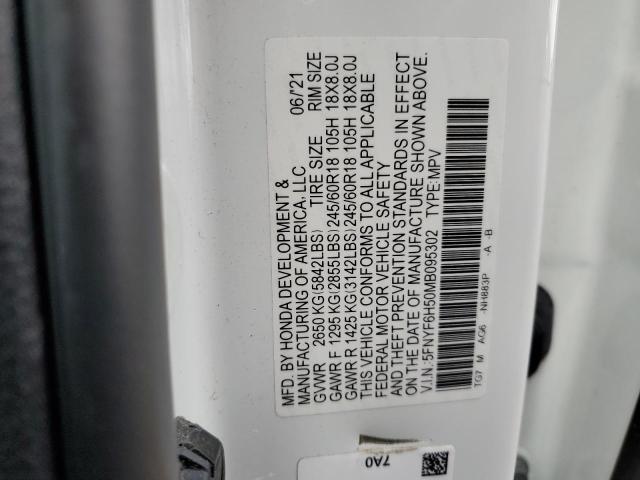 2021 HONDA PILOT EXL 5FNYF6H50MB095302