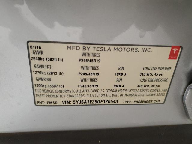 2016 TESLA MODEL S 5YJSA1E29GF120543
