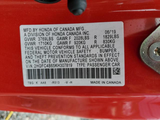 2019 HONDA CIVIC LX - 2HGFC4B65KH307819