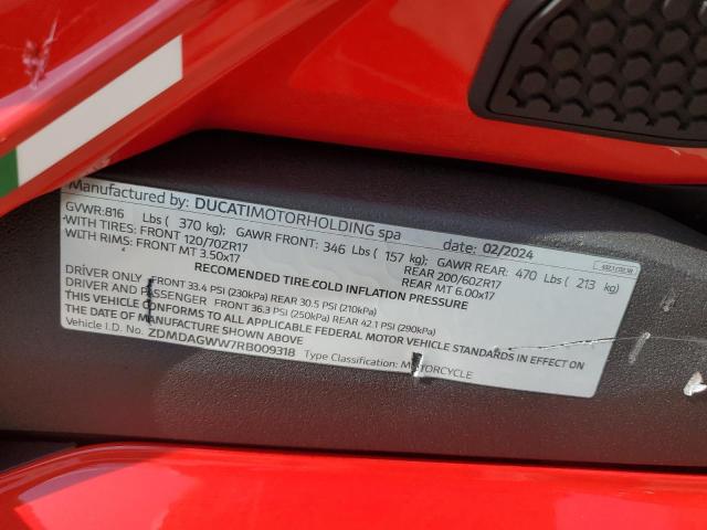 2024 DUCATI PANIGALE V ZDMDAGWW7RB009318