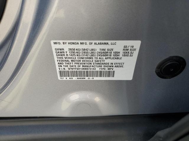 2019 HONDA PILOT LX 5FNYF6H13KB073143
