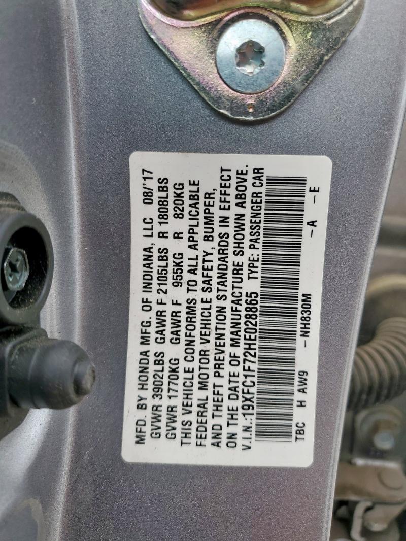 2017 HONDA CIVIC EXL 19XFC1F72HE028865