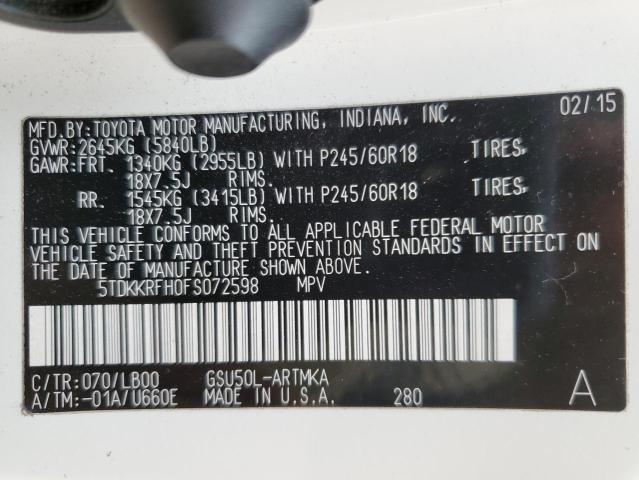 2015 TOYOTA HIGHLANDER - 5TDKKRFH0FS072598