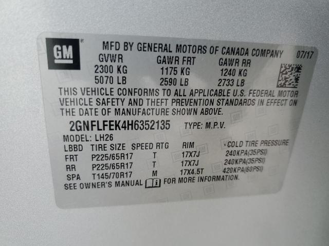 2017 CHEVROLET EQUINOX LT 2GNFLFEK4H6352135