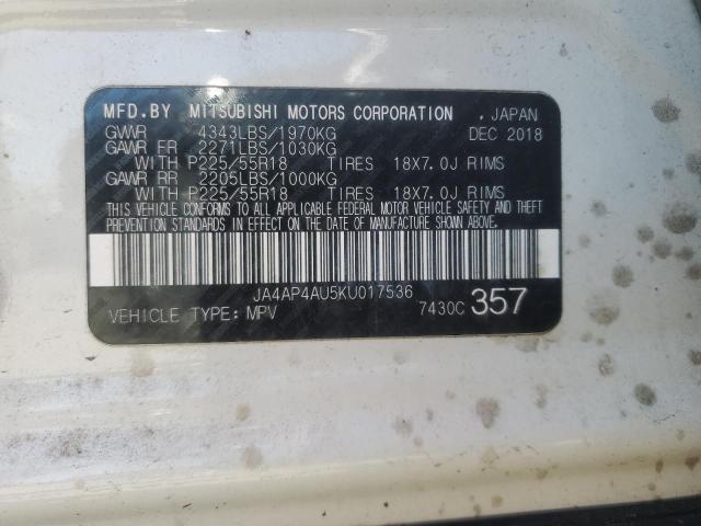 2019 MITSUBISHI OUTLANDER - JA4AP4AU5KU017536