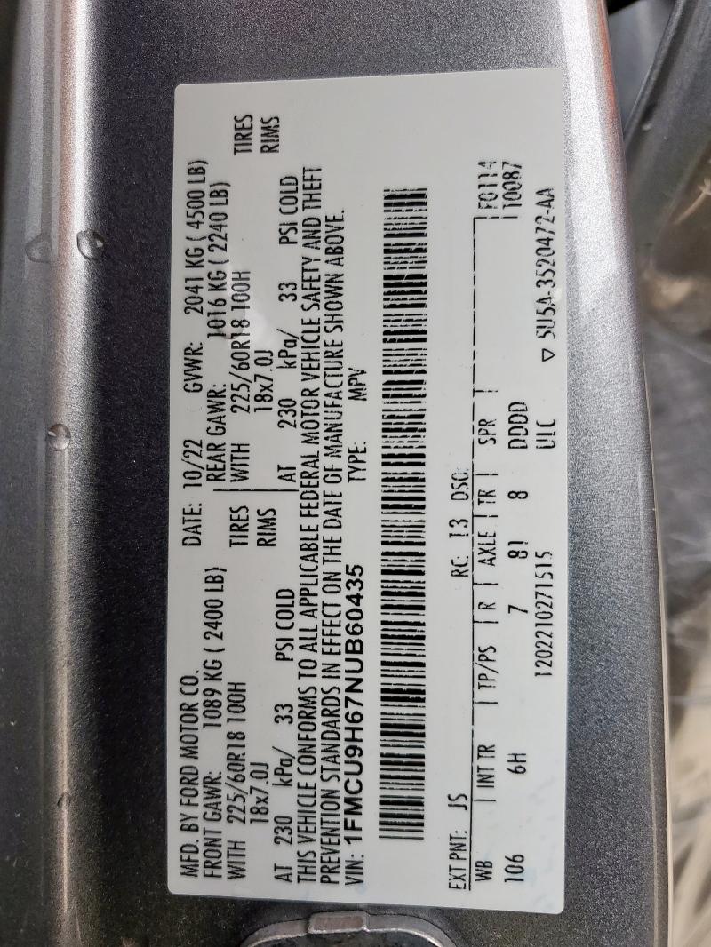 2022 FORD ESCAPE SEL - 1FMCU9H67NUB60435