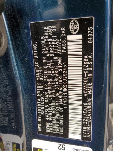 2019 TOYOTA CAMRY L - 4T1B11HK9KU292451