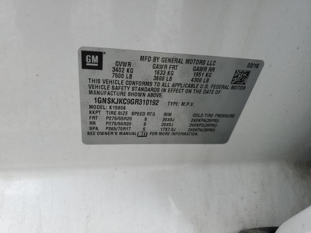2016 CHEVROLET SUBURBAN K 1GNSKJKC9GR310192