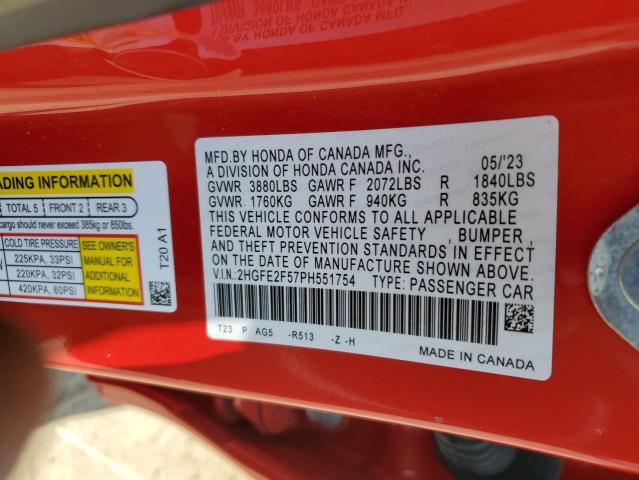 2023 HONDA CIVIC SPOR 2HGFE2F57PH551754