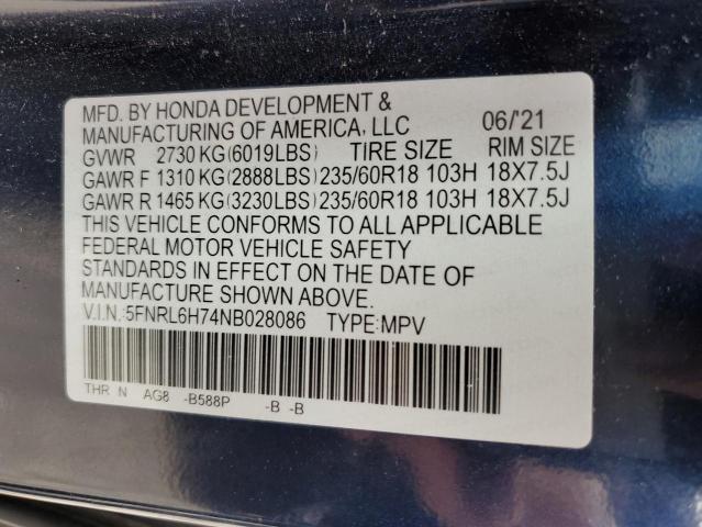 2022 HONDA ODYSSEY EX 5FNRL6H74NB028086