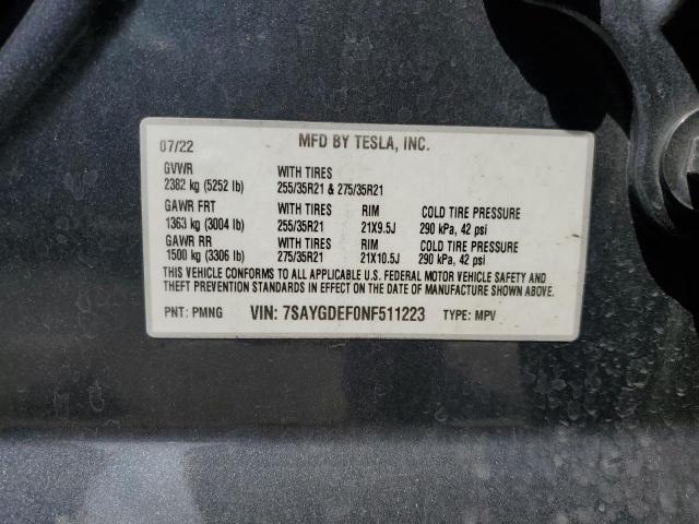 2022 TESLA MODEL Y - 7SAYGDEF0NF511223