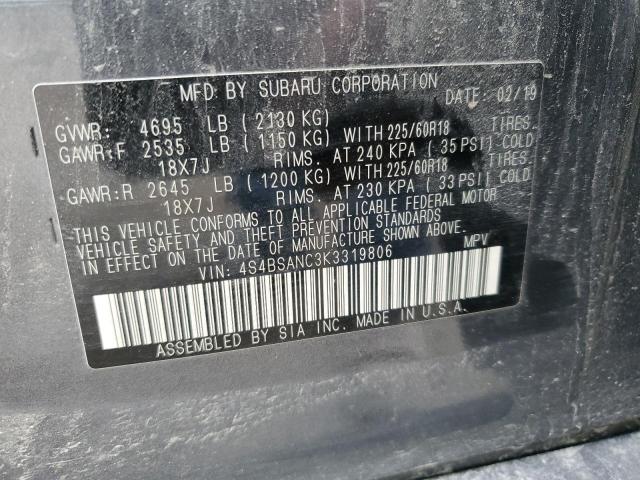 2019 SUBARU OUTBACK 2. 4S4BSANC3K3319806