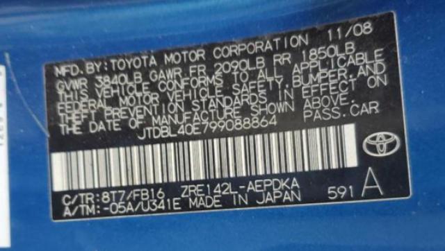 2009 TOYOTA COROLLA BA #3230403635