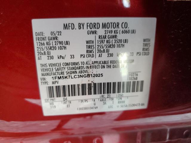 2022 FORD EXPLORER K 1FM5K7LC3NGB12025