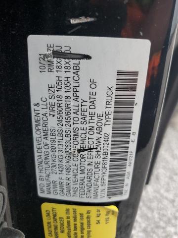 2022 HONDA RIDGELINE - 5FPYK3F81NB002402