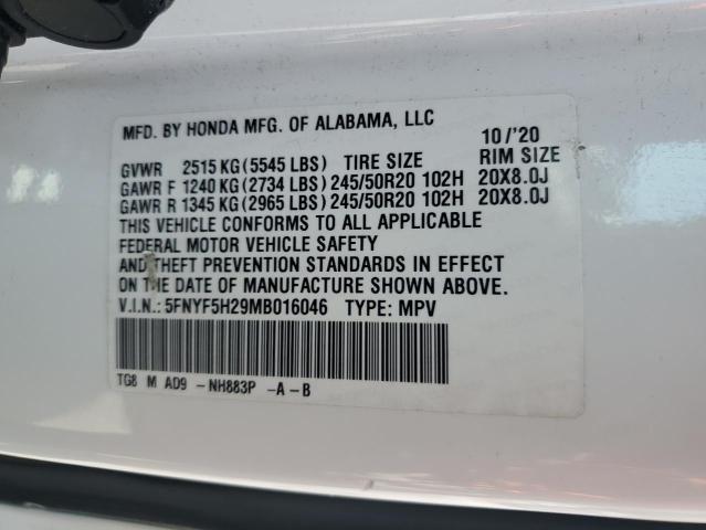 2021 HONDA PILOT SE 5FNYF5H29MB016046