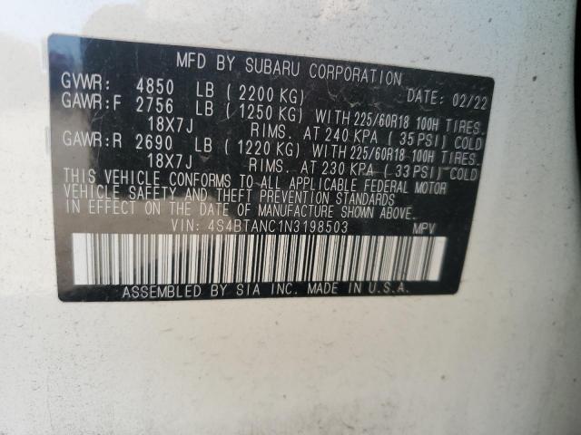 2022 SUBARU OUTBACK LI 4S4BTANC1N3198503