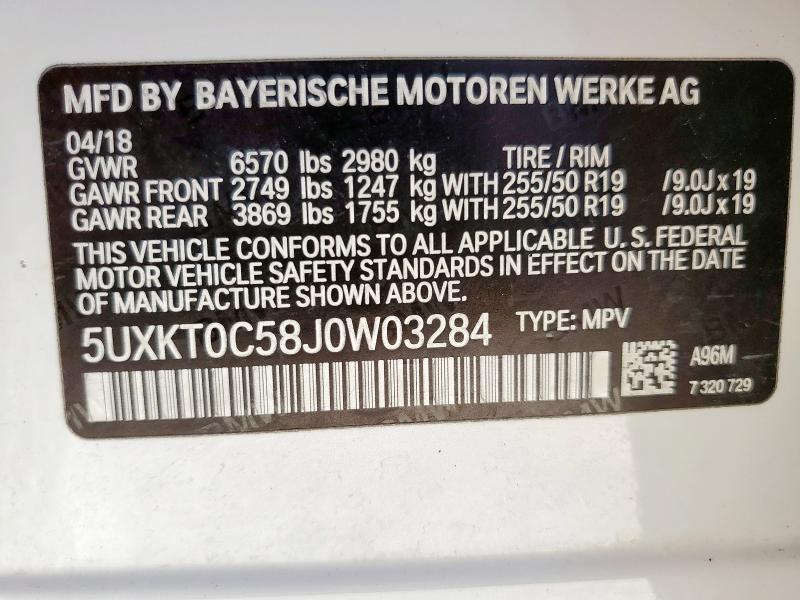 2018 BMW X5 XDR40E 5UXKT0C58J0W03284