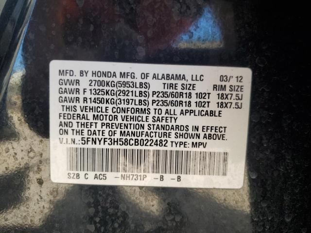 2012 HONDA PILOT EXL - 5FNYF3H58CB022482