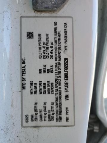 2020 TESLA MODEL 3 5YJ3E1EB0LF665520