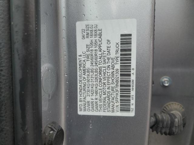 2022 HONDA RIDGELINE 5FPYK3F78NB021309