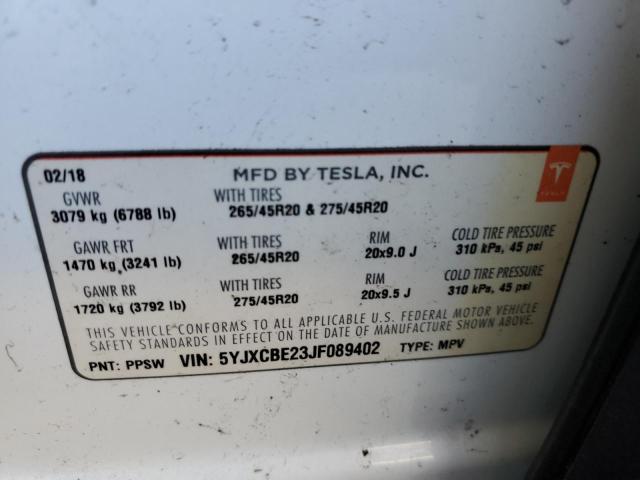 2018 TESLA MODEL X 5YJXCBE23JF089402