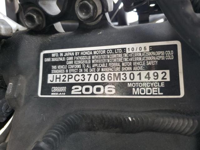 2006 HONDA CBR600 RR JH2PC37086M301492