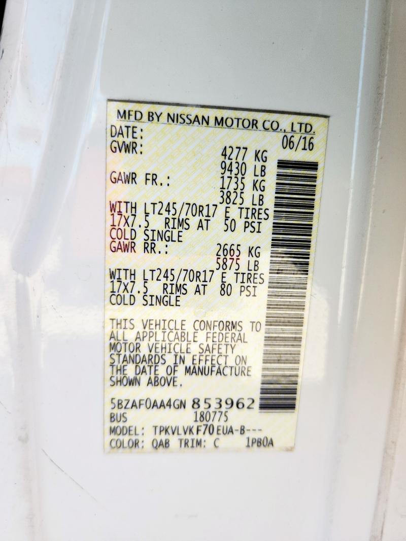 2016 NISSAN NV 3500 S 5BZAF0AA4GN853962