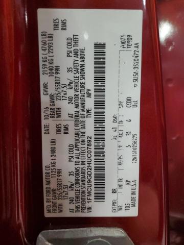 2017 FORD ESCAPE SE - 1FMCU9GD2HUC07892