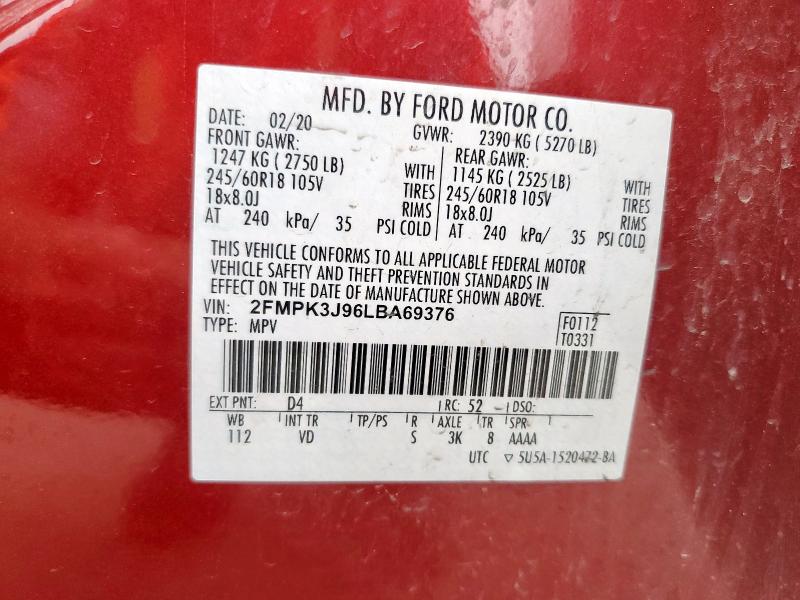 2020 FORD EDGE SEL - 2FMPK3J96LBA69376