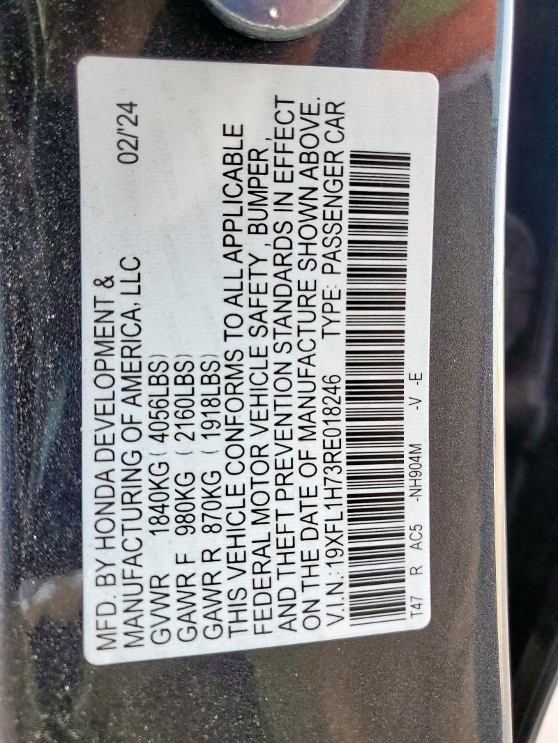 2024 HONDA CIVIC EXL - 19XFL1H73RE018246