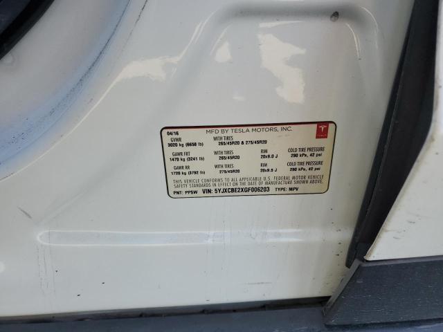2016 TESLA MODEL X 5YJXCBE2XGF006203