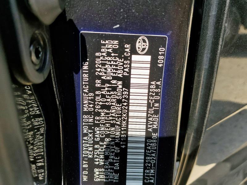 2019 TOYOTA CAMRY L - 4T1B11HK2KU247397