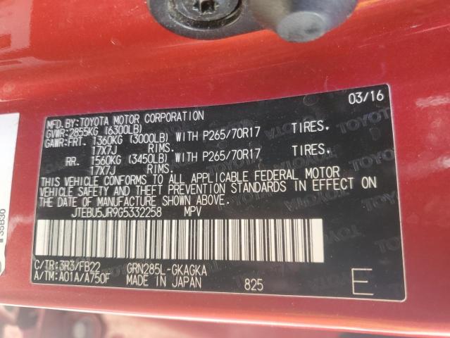 2016 TOYOTA 4RUNNER SR - JTEBU5JR9G5332258