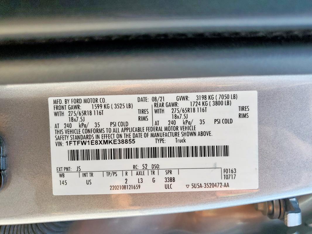 2021 FORD F150 SUPER - 1FTFW1E8XMKE38855