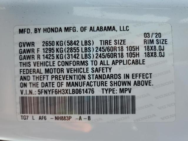 2020 HONDA PILOT EX 5FNYF6H3XLB061476