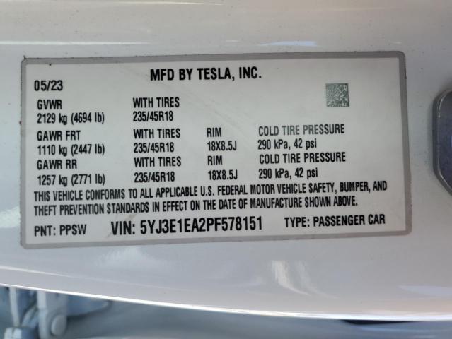 2023 TESLA MODEL 3 - 5YJ3E1EA2PF578151